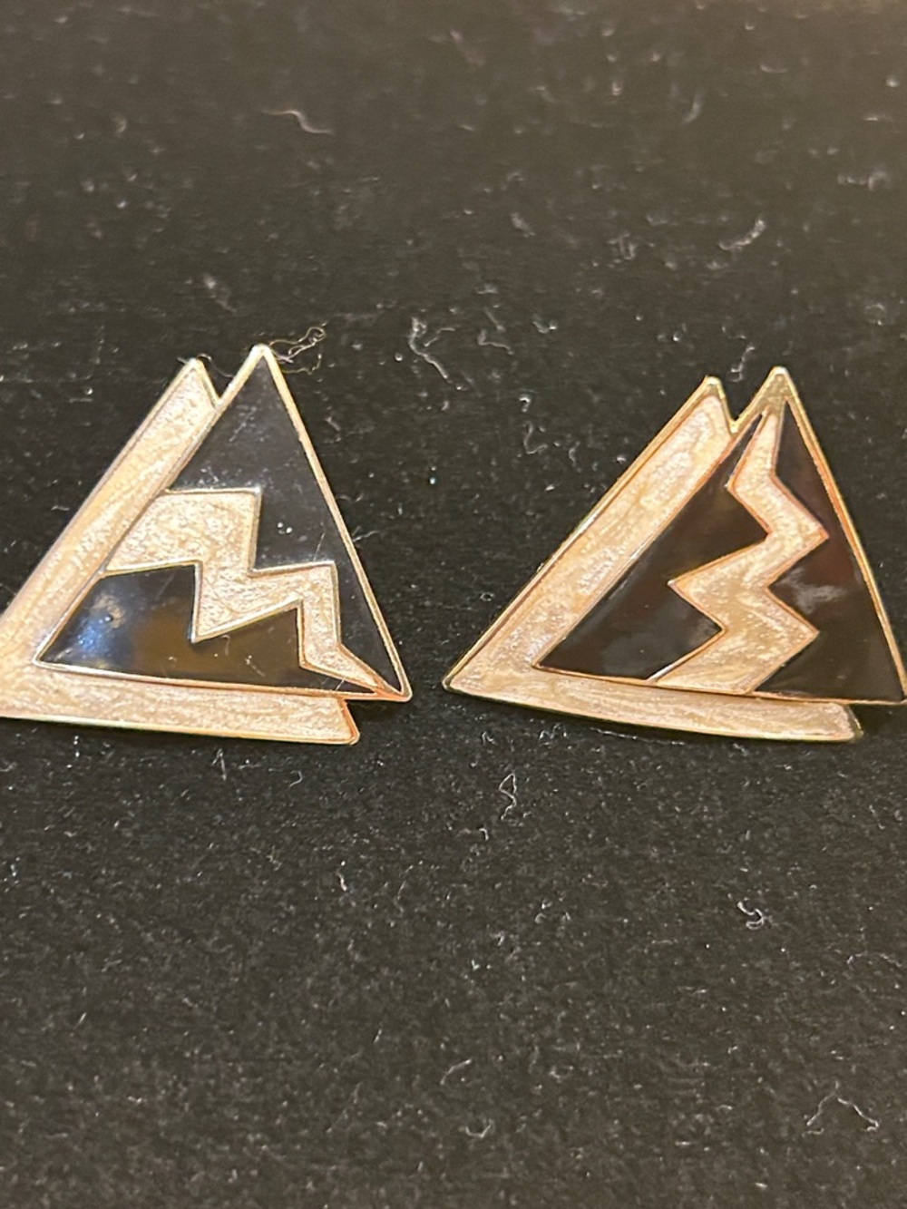 3-$20 Vintage Gold Tone Black Enamel Triangle Lightning Stud Earrings